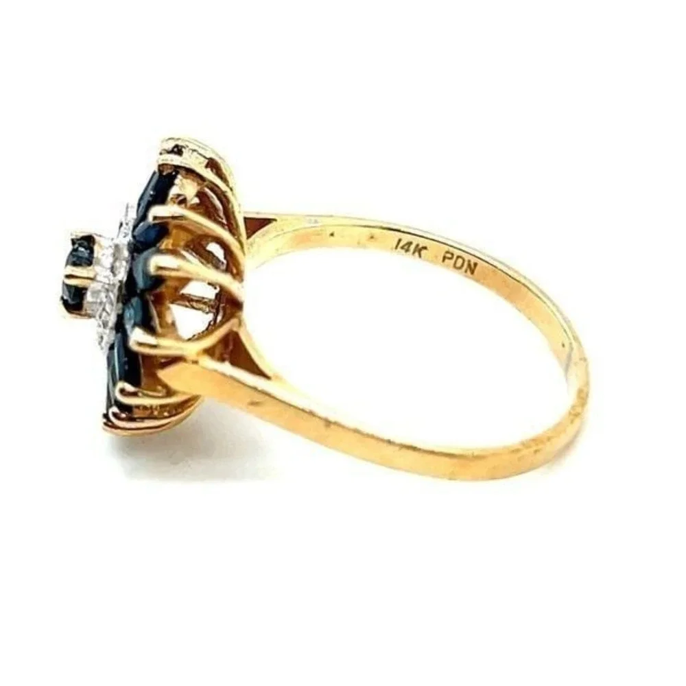 Gorgeous 14K‎ Gold Diamonds & Sapphires Heart Ring